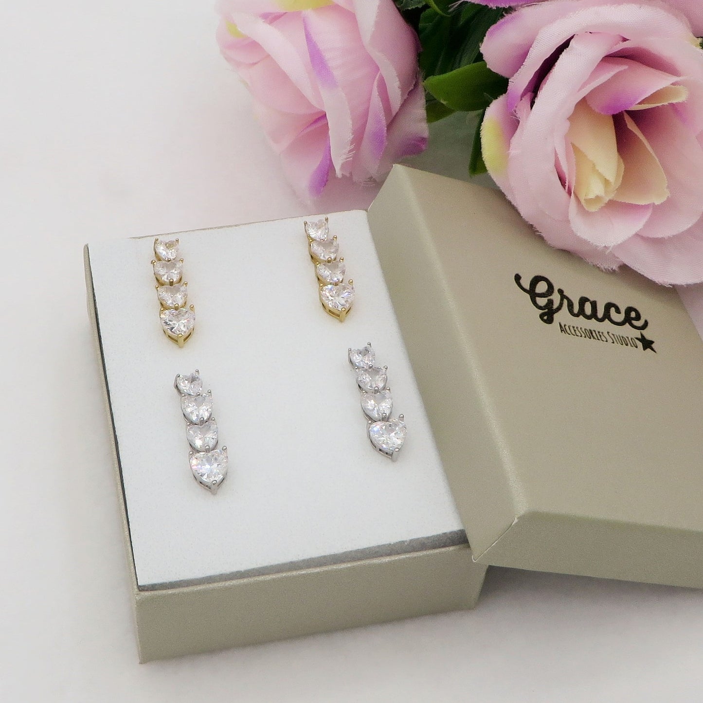 CHERIE PENDENTI - acciaio inossidabile- Orecchini pendenti in cubic zirconia a forma di cuore