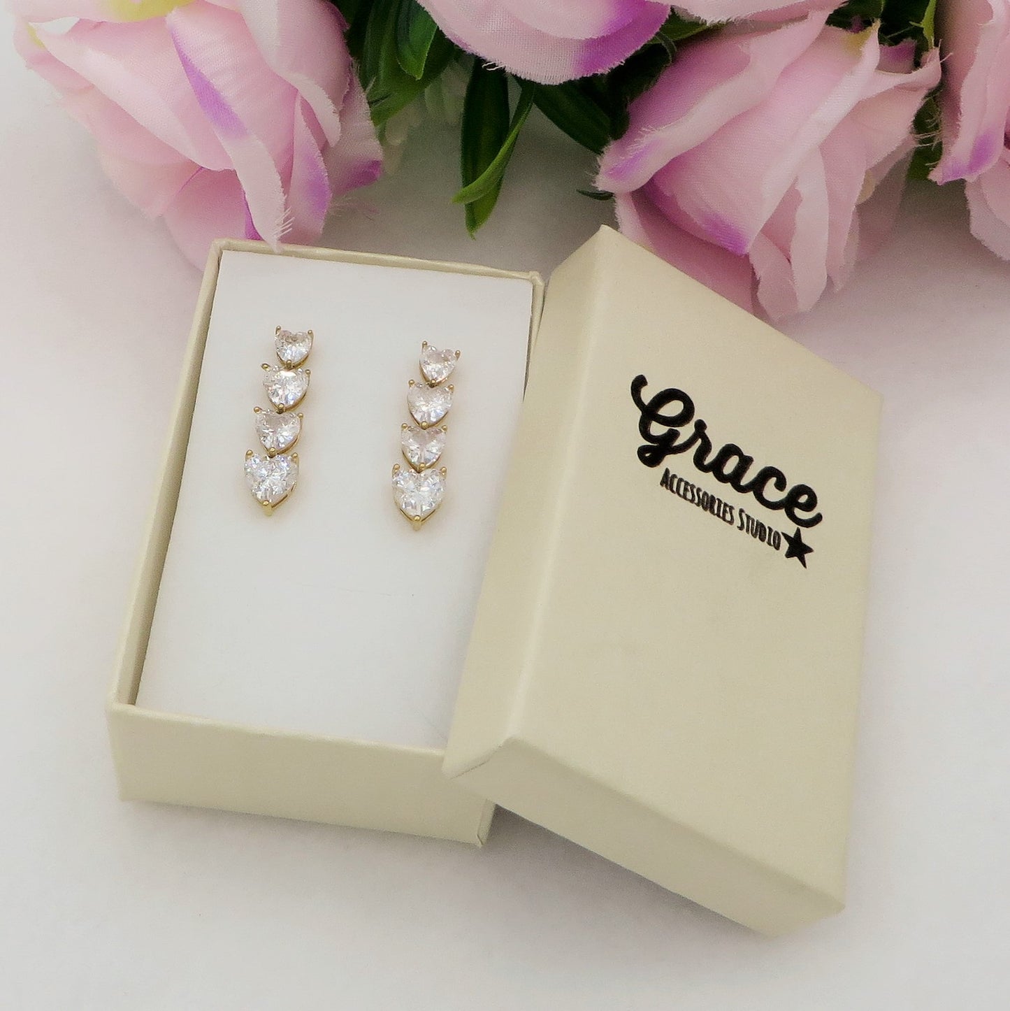 CHERIE PENDENTI - acciaio inossidabile- Orecchini pendenti in cubic zirconia a forma di cuore