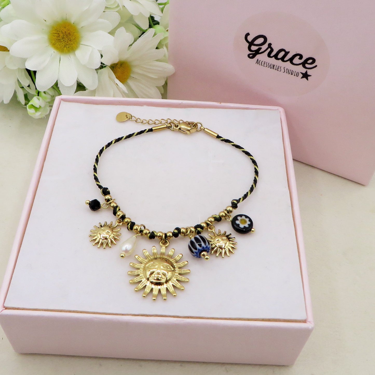 SOLEIL BRACCIALE - ACCIAIO inossidabile - Bracciale con charms sole e murrine