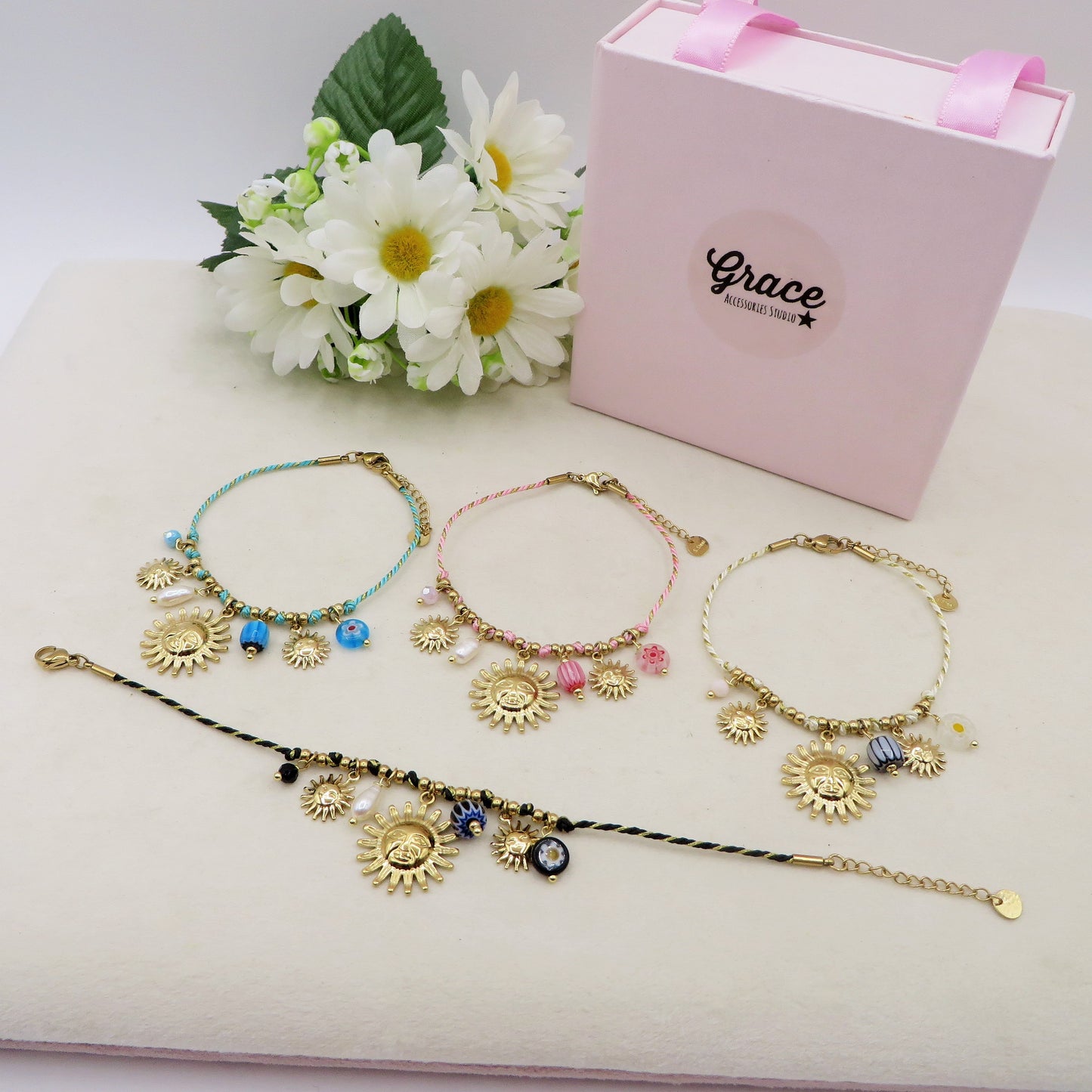 SOLEIL BRACCIALE - ACCIAIO inossidabile - Bracciale con charms sole e murrine