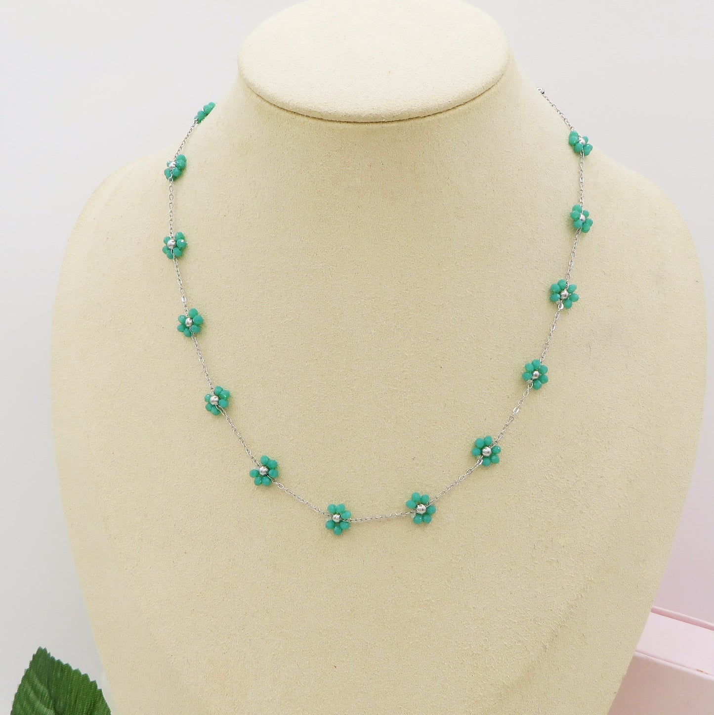 DAISY ~ ACCIAIO INOSSIDABILE ~ Collana con fiori e cristalli