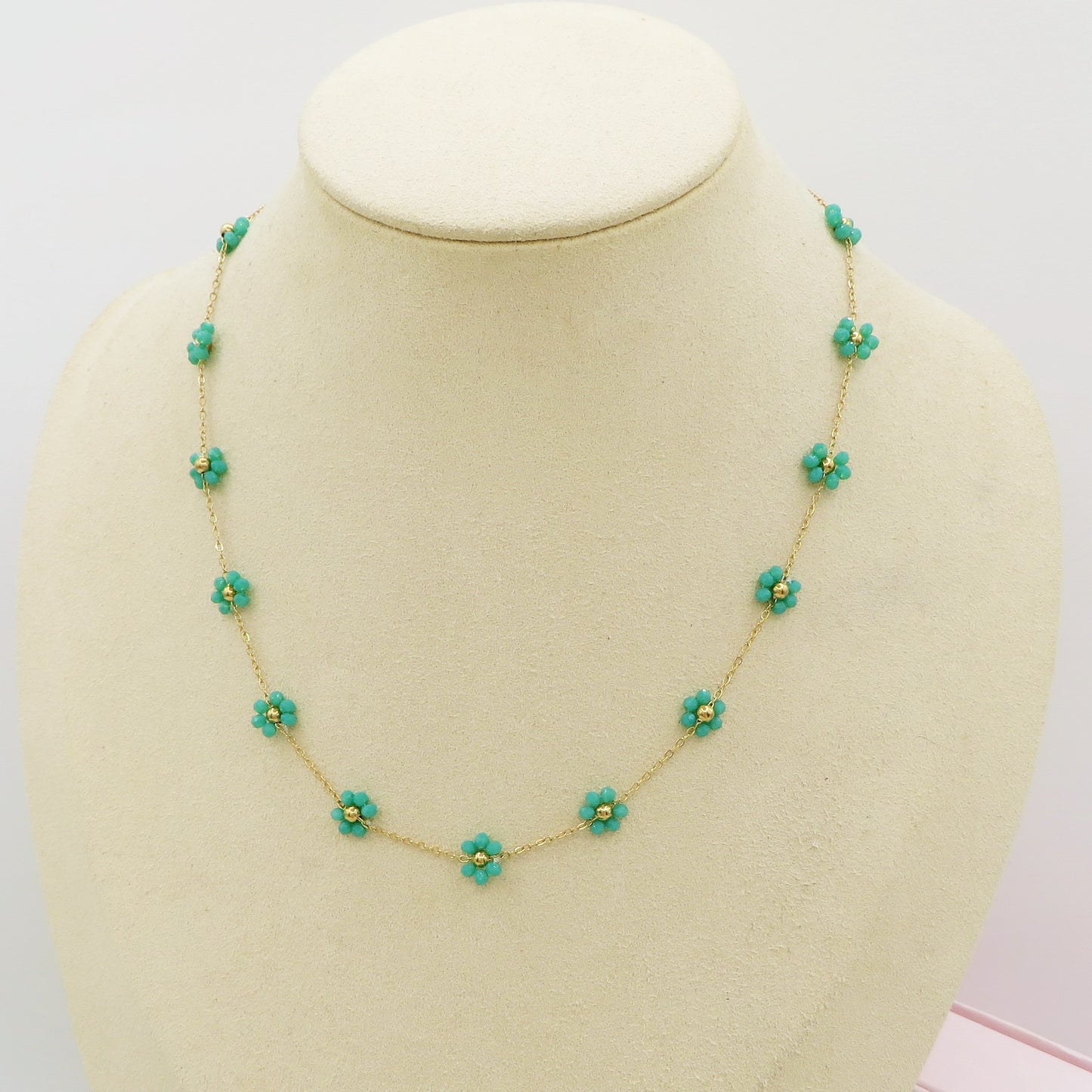DAISY ~ ACCIAIO INOSSIDABILE ~ Collana con fiori e cristalli