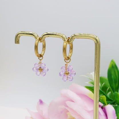 DAISY ~ ACCIAIO INOSSIDABILE Orecchini mini hoops con fiori e cristalli