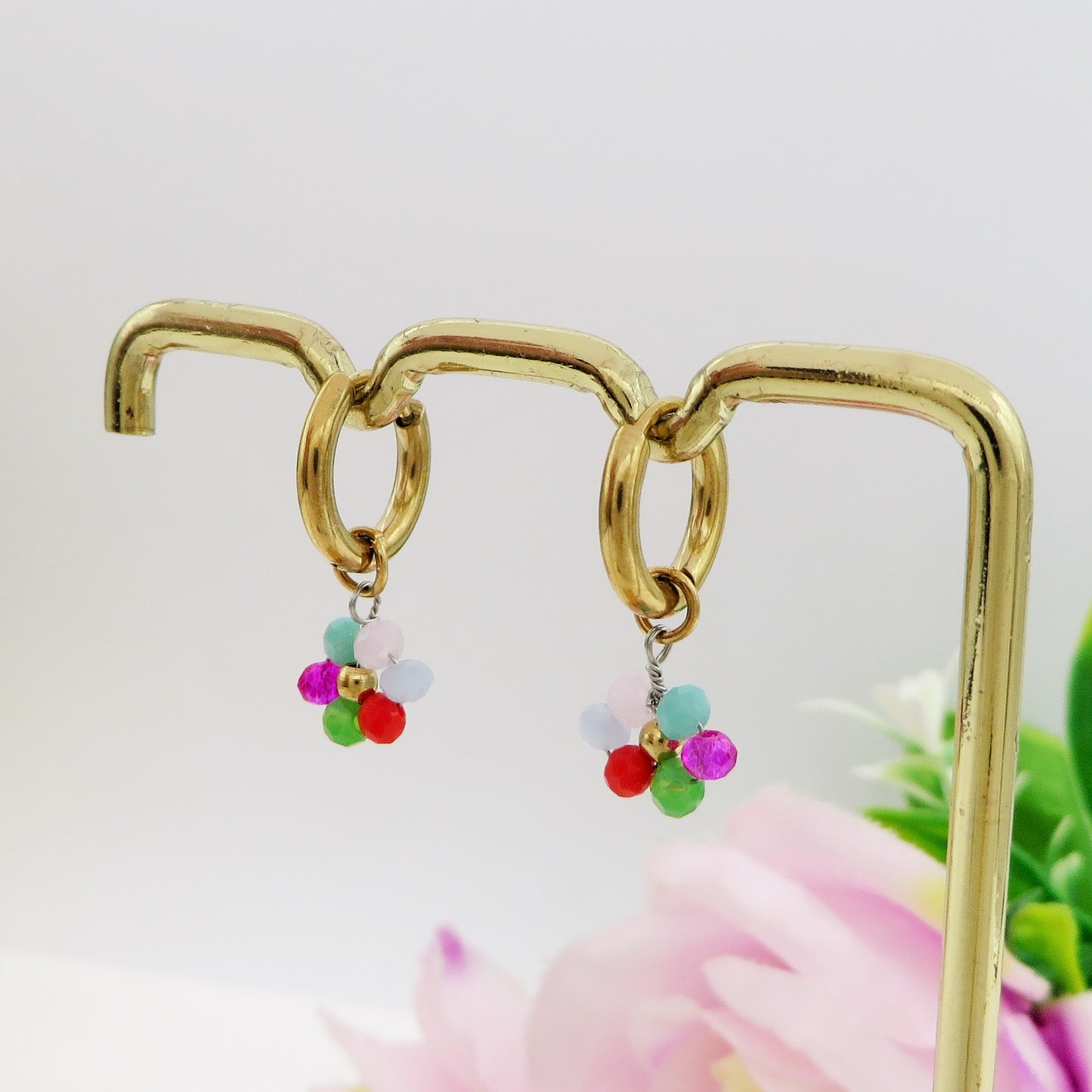 DAISY ~ ACCIAIO INOSSIDABILE Orecchini mini hoops con fiori e cristalli