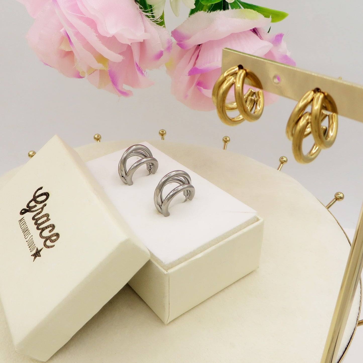 ALEXANDRA - Orecchini tripli Hoops ACCIAIO INOSSIDABILE
