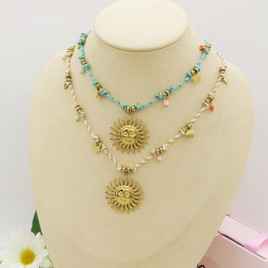 SOLEA COLLANA - ACCIAIO inossidabile - Collana intrecciata con sole e pietre dure