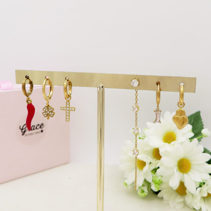 FAIRY Set 6 orecchini - ACCIAIO INOSSIDABILE - 6 Orecchini, hoops e saliscendi con cubic zirconia