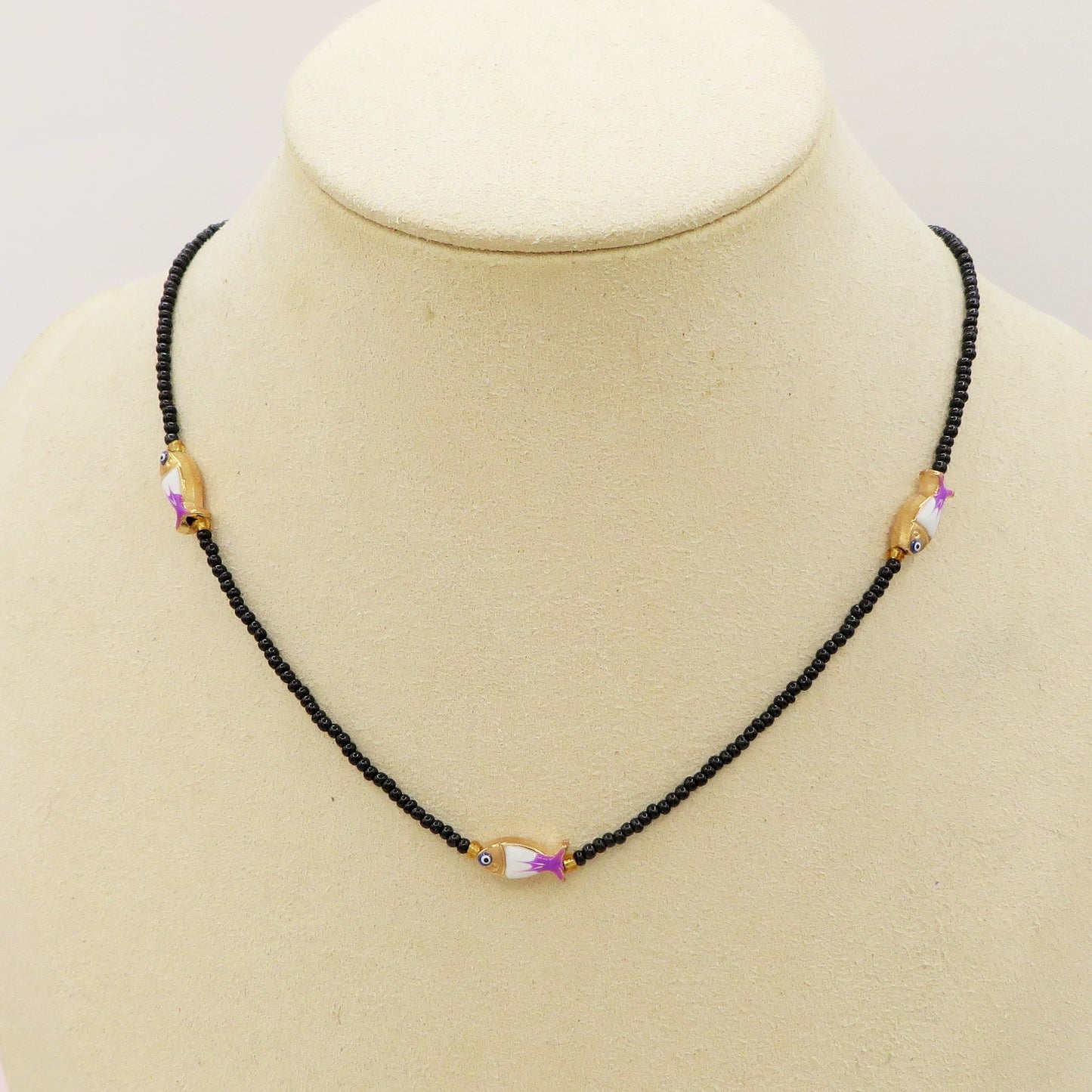 THALASSA - Collana perline cristallo con pesciolini e ACCIAIO inossidabile colori brillanti