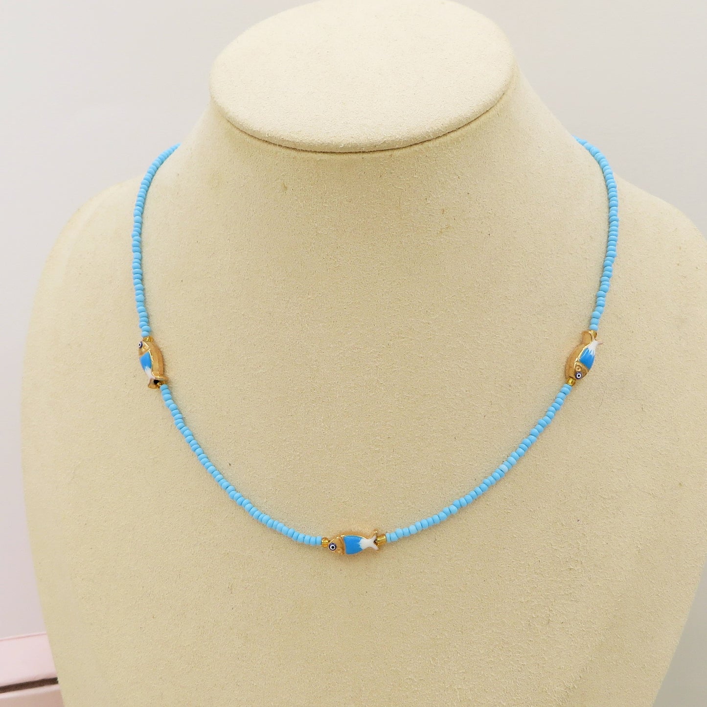 THALASSA - Collana perline cristallo con pesciolini e ACCIAIO inossidabile colori brillanti