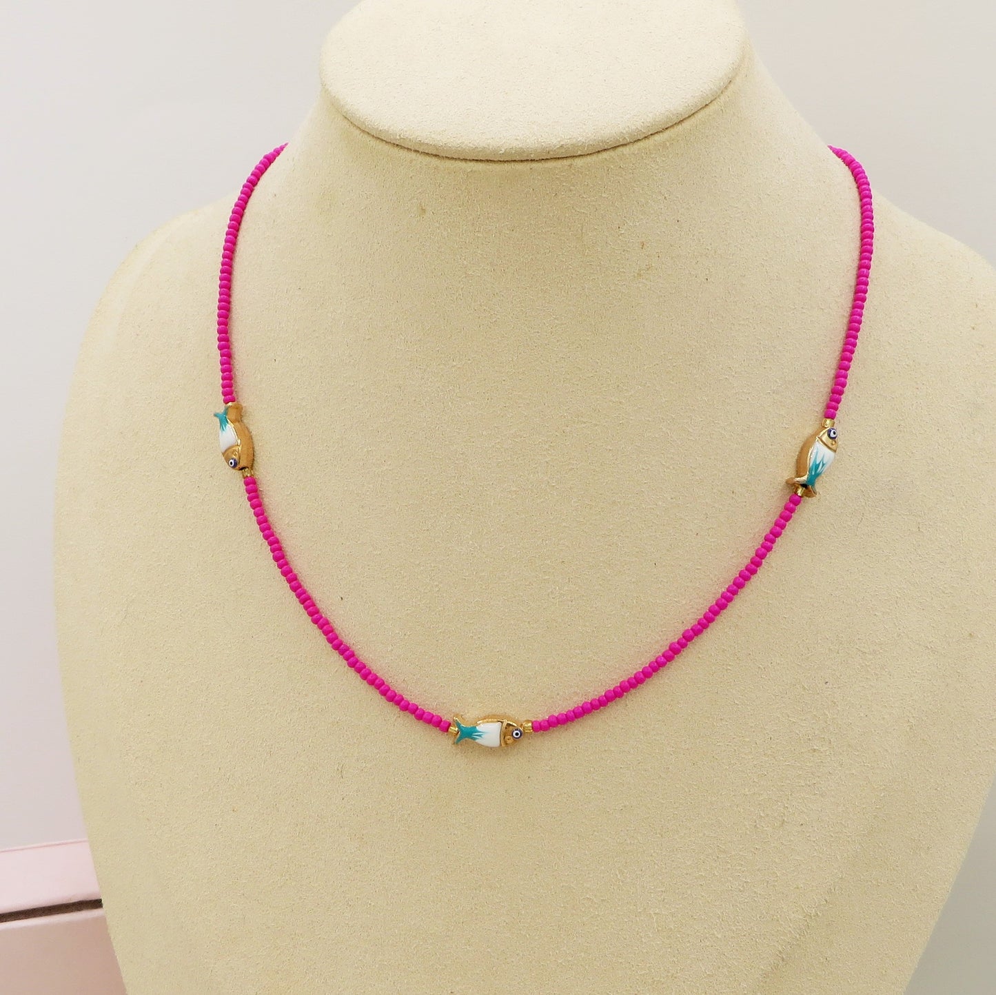 THALASSA - Collana perline cristallo con pesciolini e ACCIAIO inossidabile colori brillanti