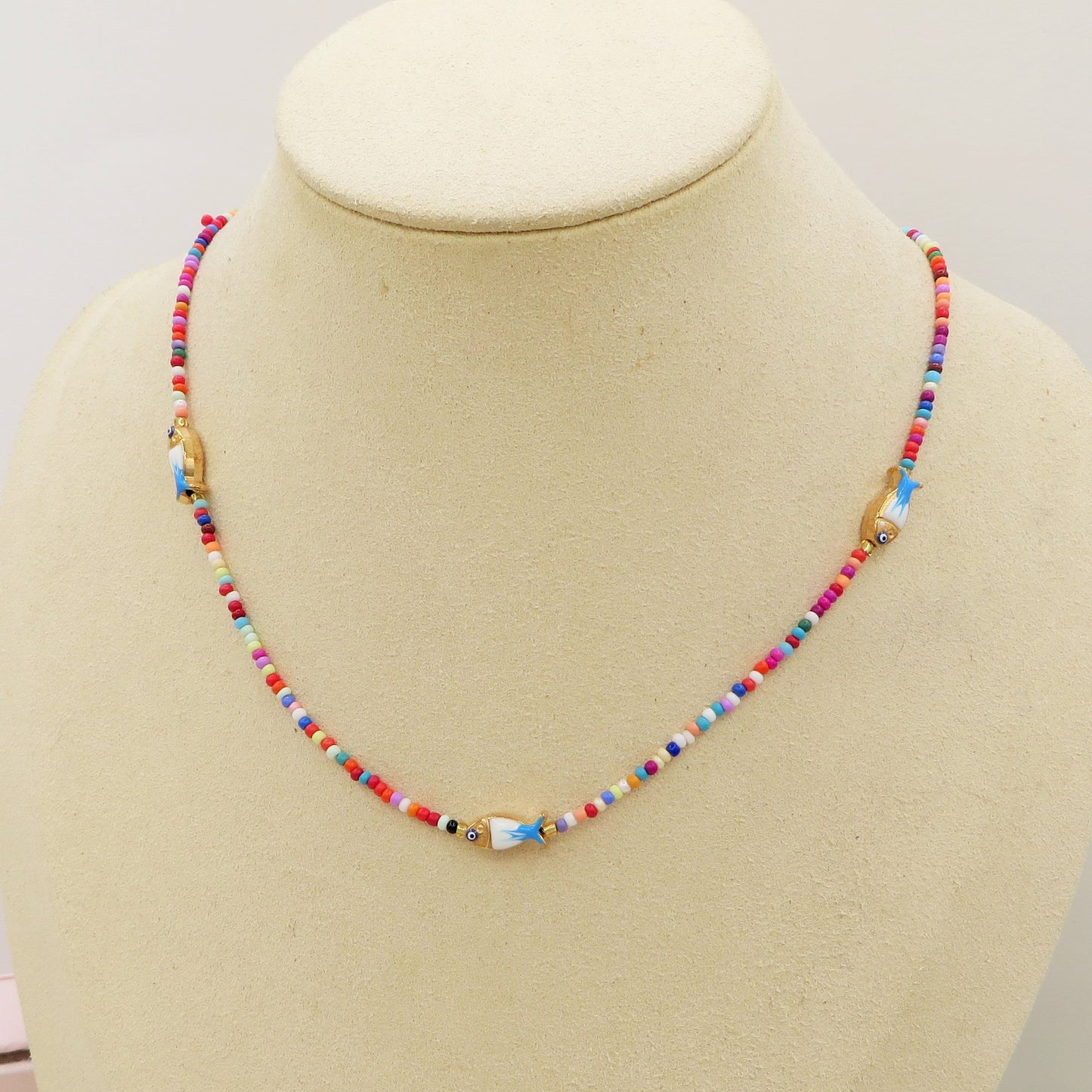 THALASSA - Collana perline cristallo con pesciolini e ACCIAIO inossidabile colori brillanti