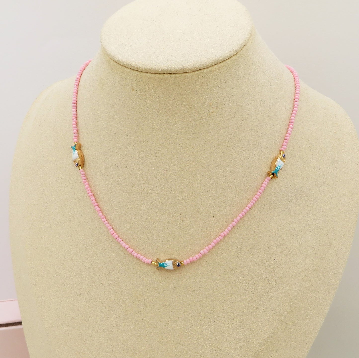 THALASSA - Collana perline cristallo con pesciolini e ACCIAIO inossidabile colori brillanti