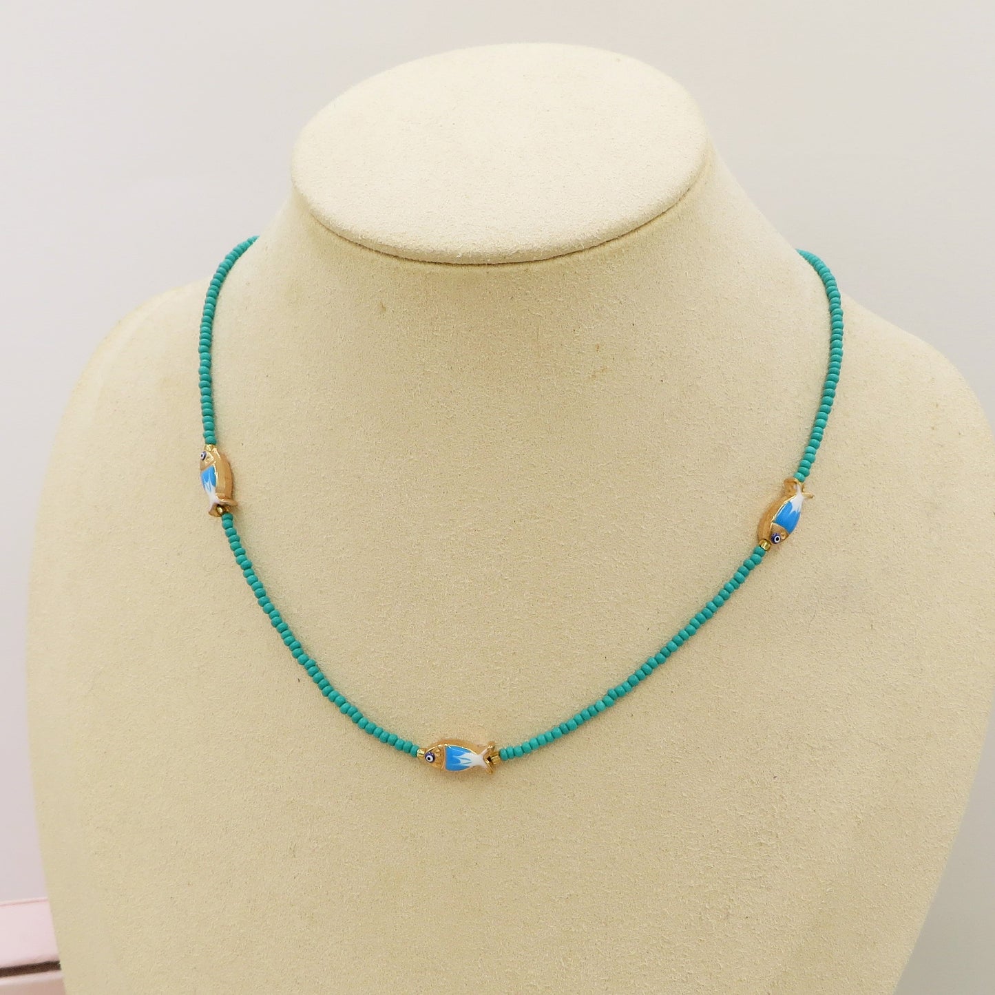 THALASSA - Collana perline cristallo con pesciolini e ACCIAIO inossidabile colori brillanti