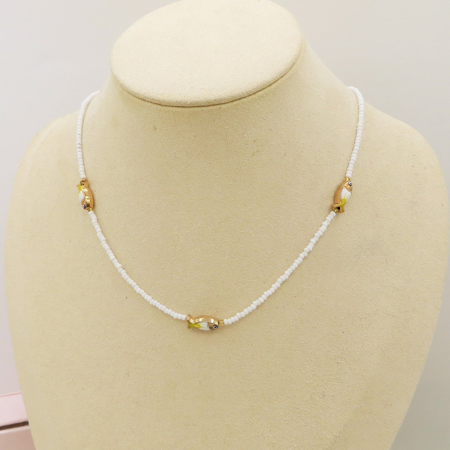 THALASSA - Collana perline cristallo con pesciolini e ACCIAIO inossidabile colori brillanti