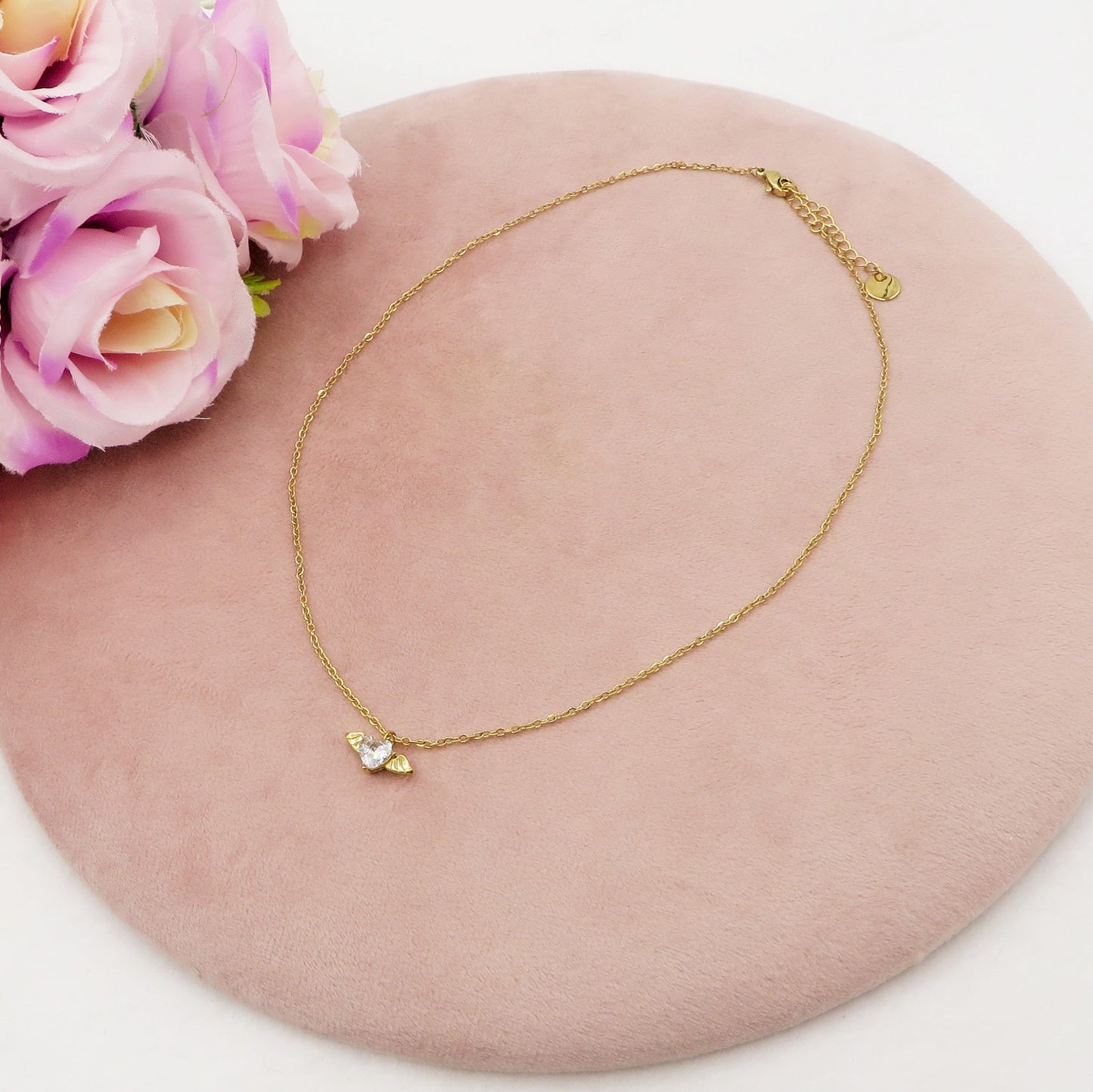 ANGEL small - ACCIAIO INOSSIDABILE- collana con pendente CUORE con ali in cubic zirconia