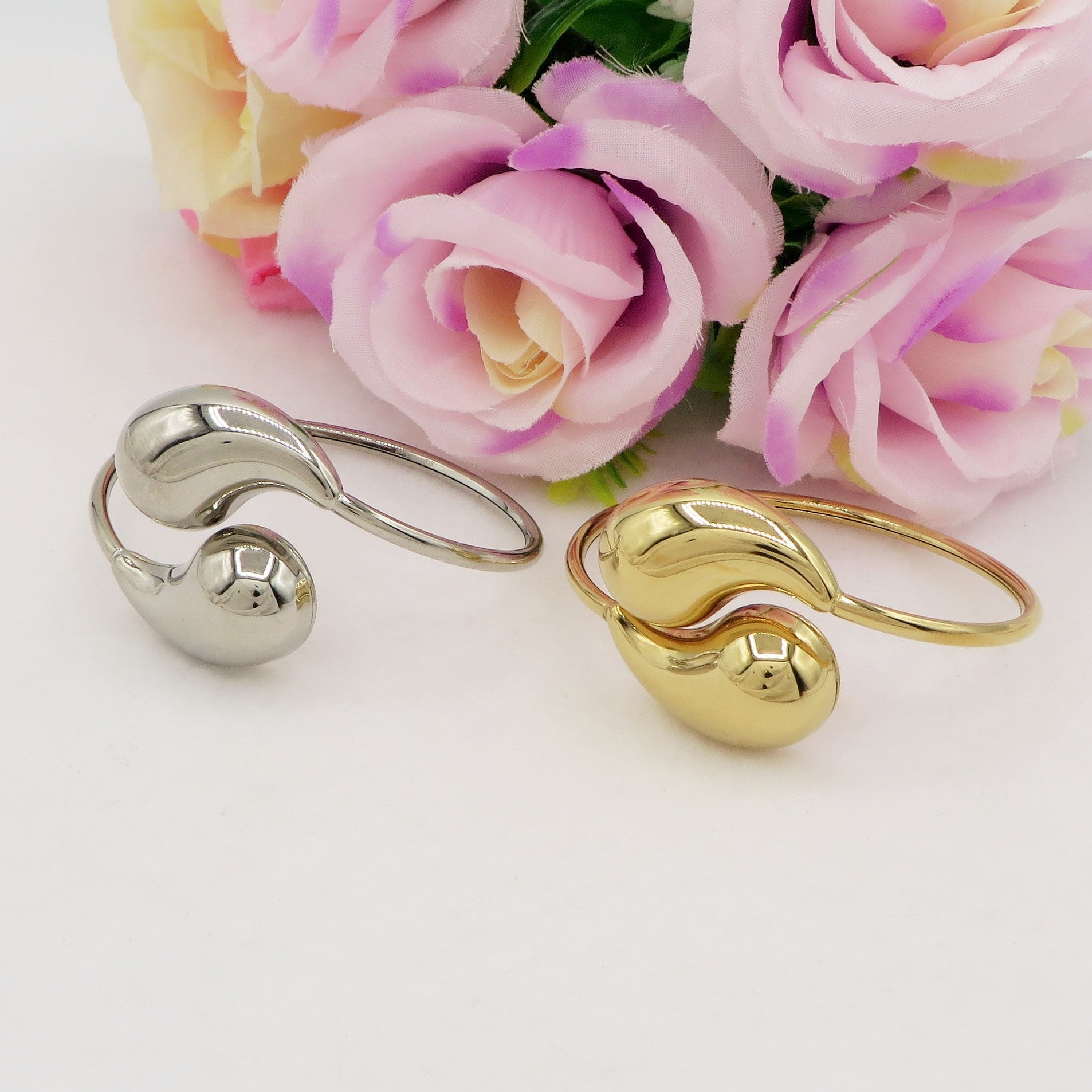 KOLODOGO Bracciale Aperto Donna Goccia Oro Martellato - Bracciale Rigido Elegante, Regalo Gioiello Significativo