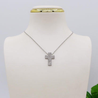 PHOEBE MINI - ACCIAIO INOSSIDABILE- Collana con pendente croce squadrata in cubic zirconia
