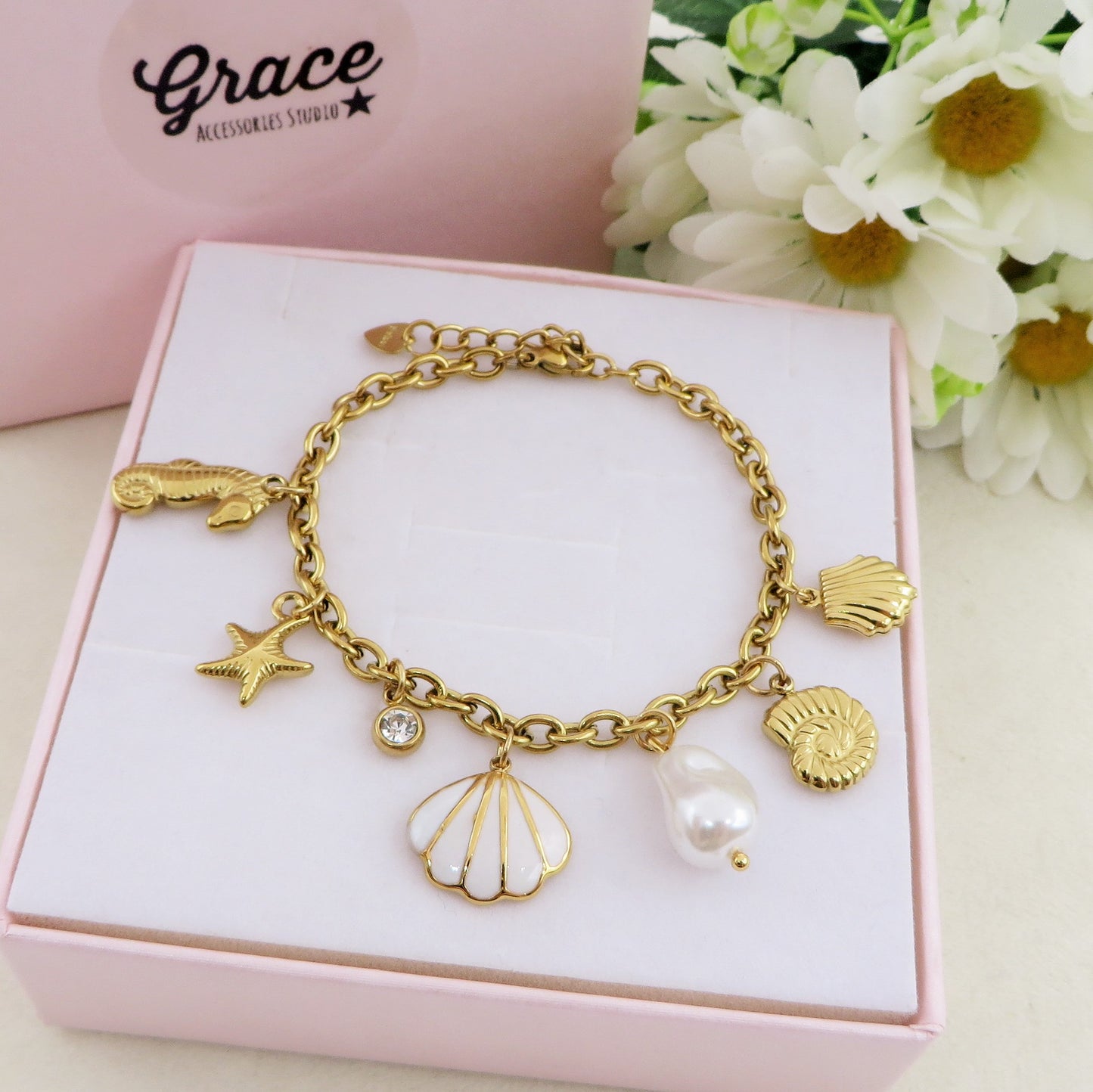 FIJI - Bracciale con charms marini + cubic zirconia ACCIAIO INOSSIDABILE