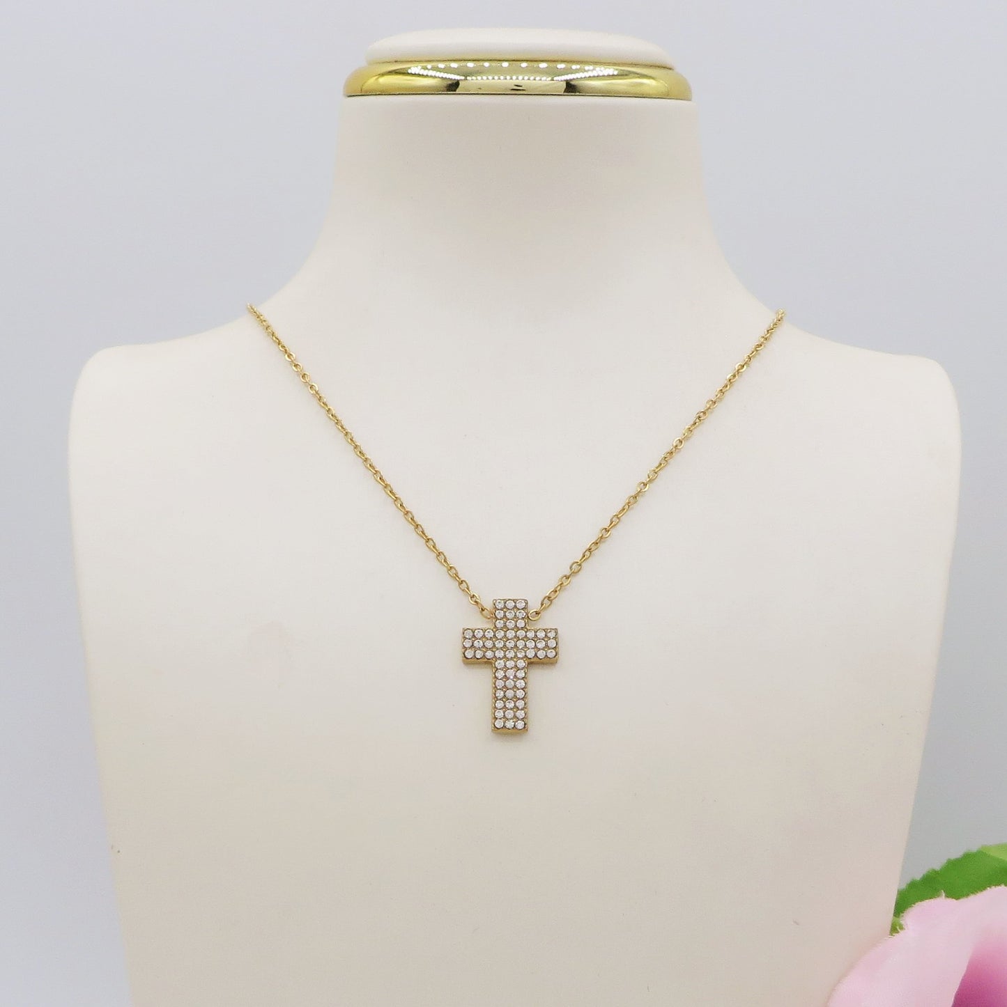 PHOEBE MINI - ACCIAIO INOSSIDABILE- Collana con pendente croce squadrata in cubic zirconia