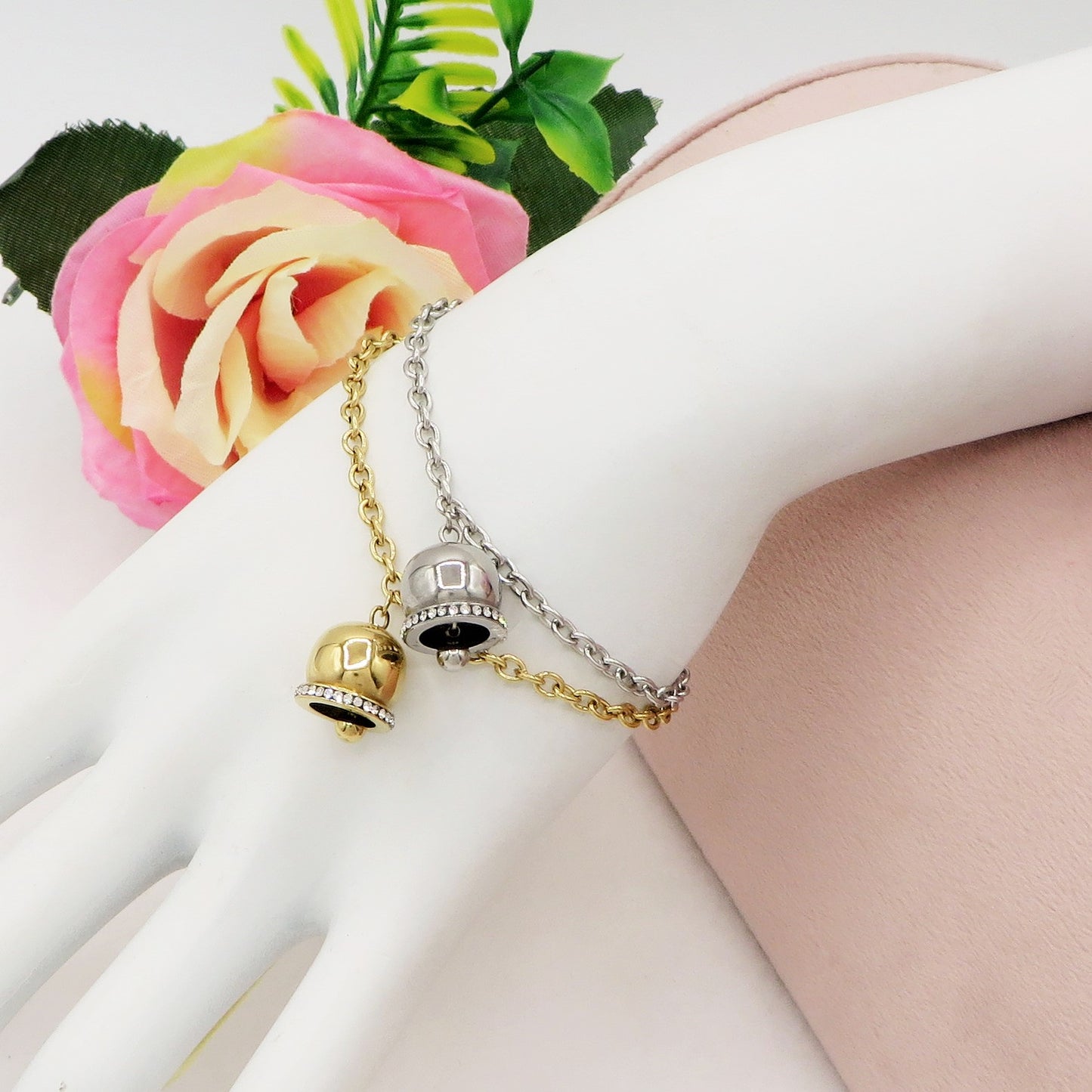 TINKERBELL ~ Bracciale ACCIAIO INOSSIDABILE con campanella zirconata