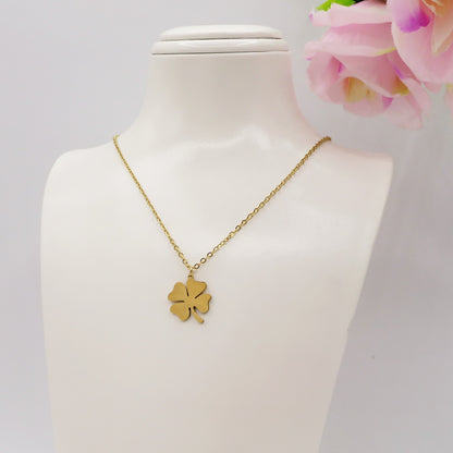 CLOVER ~ ACCIAIO INOSSIDABILE - Collana ciondolo quadrifoglio