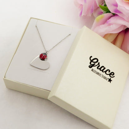 LUCKY HEART ~ ACCIAIO INOSSIDABILE - Collana cuore lucente + coccinella portafortuna