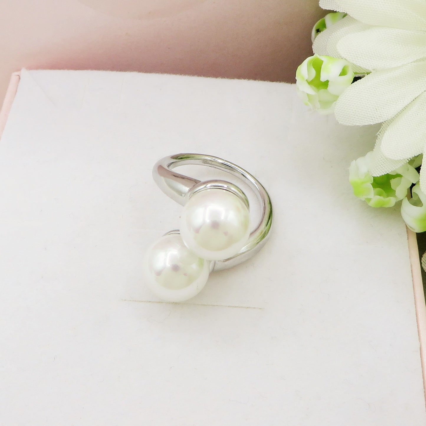 CLIO XL - Anello regolabile in ACCIAIO inossidabile con perle contrariè