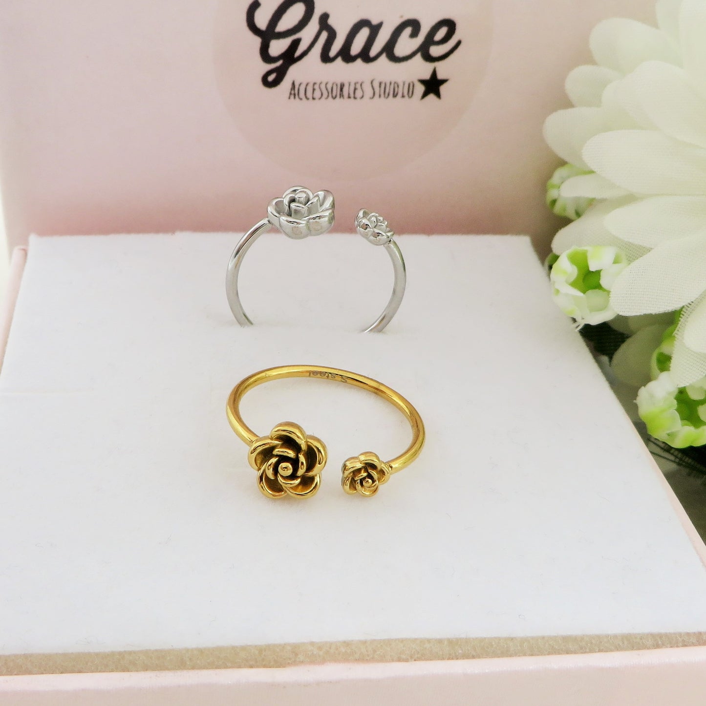 LA BELLE ~ Anello rosa regolabile in ACCIAIO INOSSIDABILE