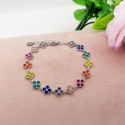 CASSIA~ACCIAIO INOSSIDABILE - bracciale tennis quadrifogli RAINBOW con cubic zirconia