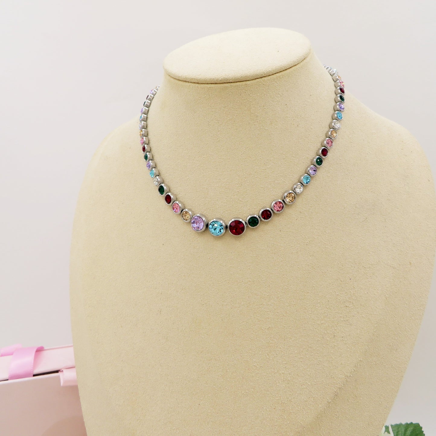 CINDY degradè ~ Girocollo choker in ACCIAIO INOSSIDABILE e cubic zirconia rotondi
