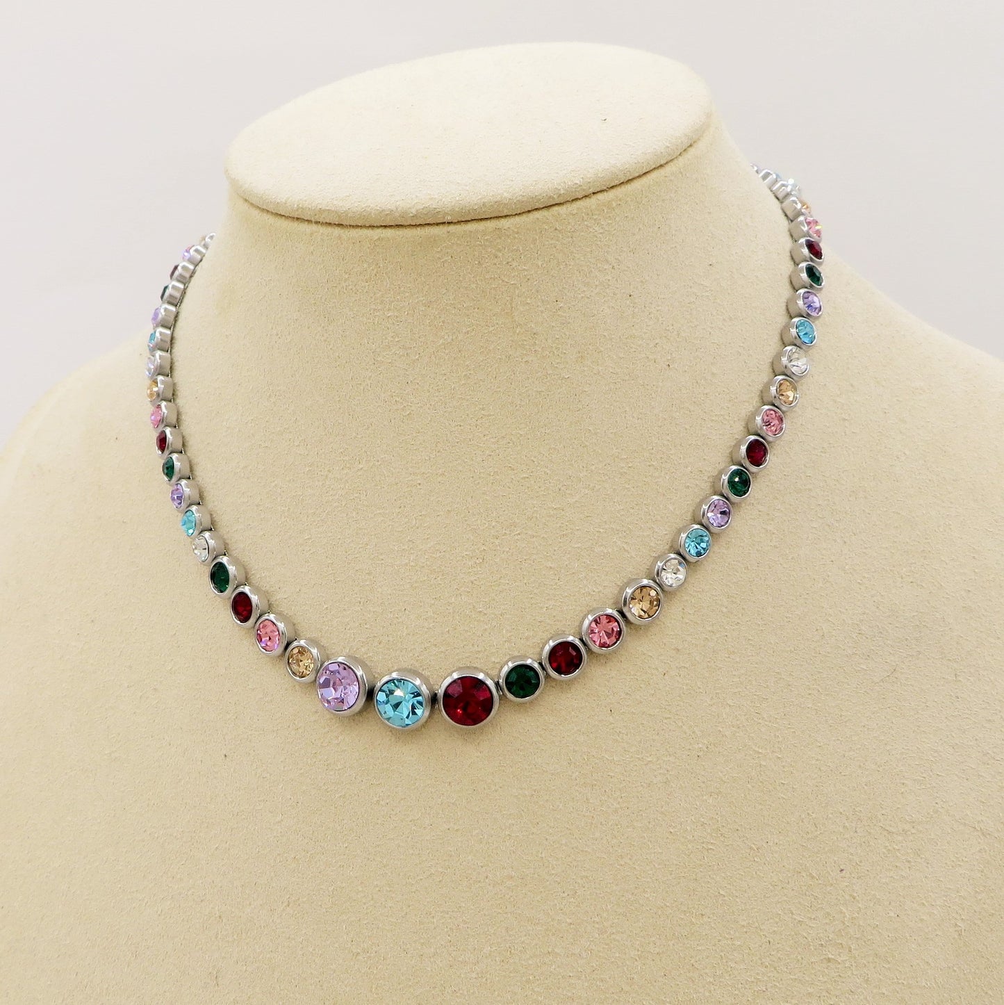 CINDY degradè ~ Girocollo choker in ACCIAIO INOSSIDABILE e cubic zirconia rotondi