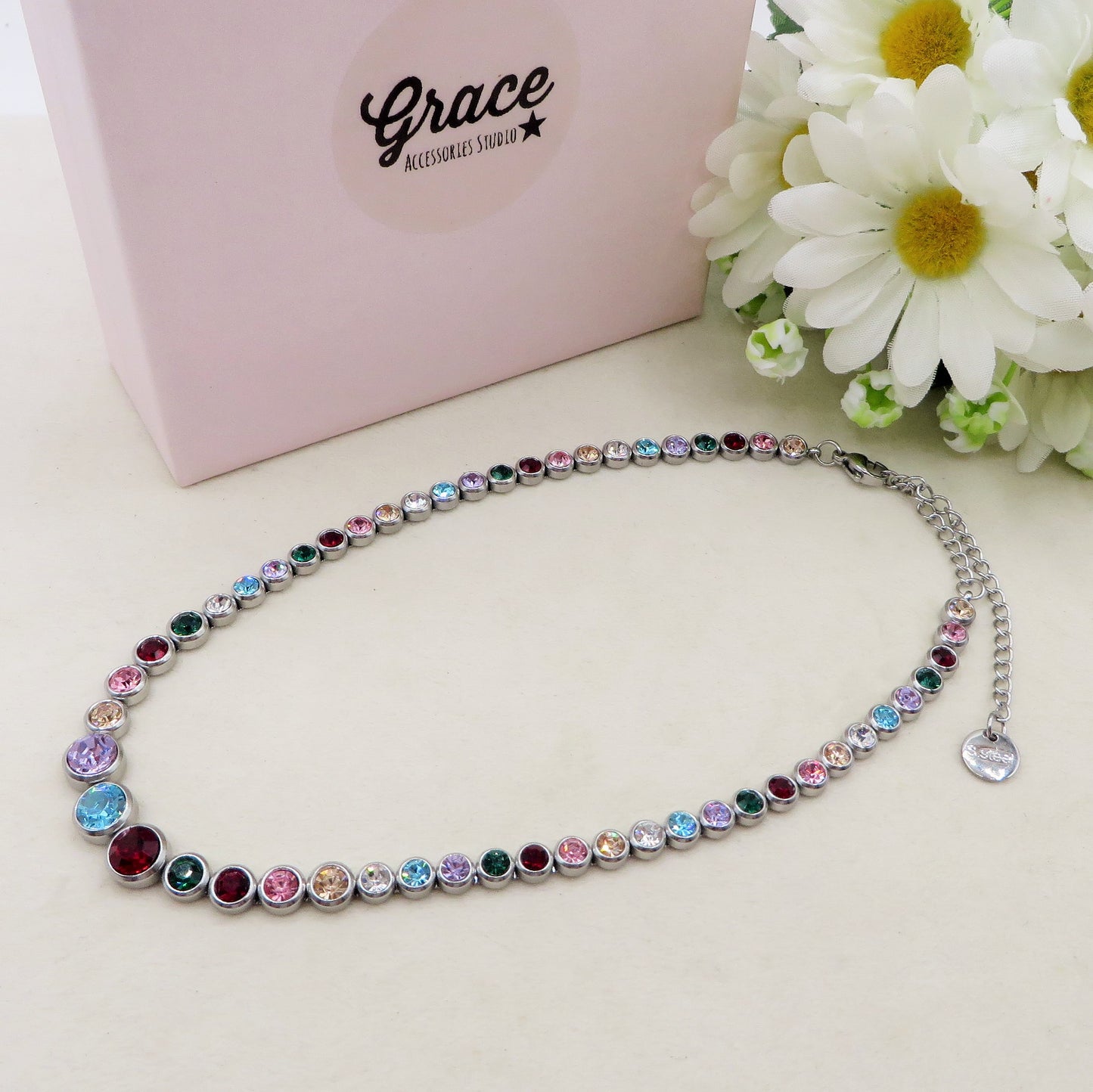 CINDY degradè ~ Girocollo choker in ACCIAIO INOSSIDABILE e cubic zirconia rotondi