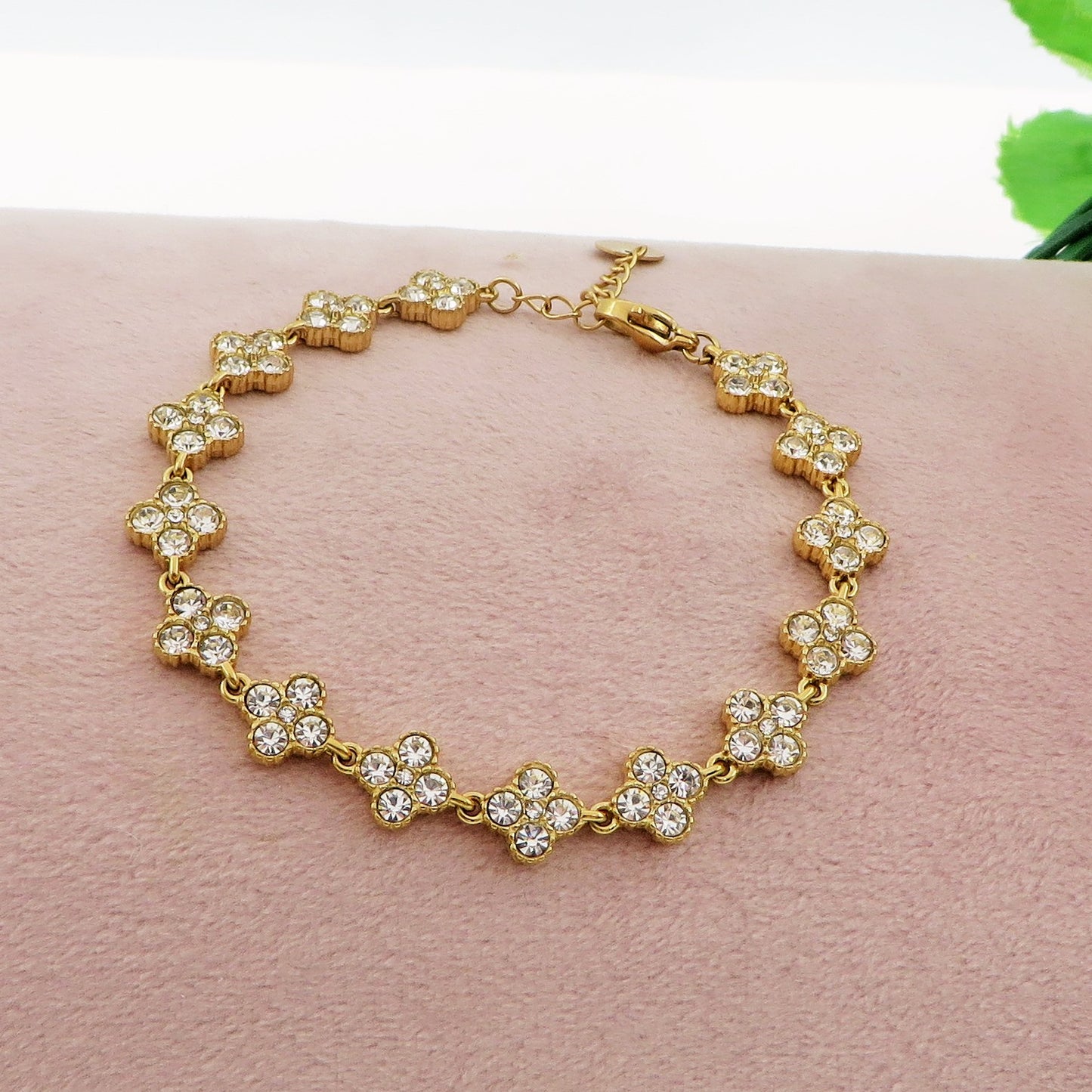 CASSIA~ACCIAIO INOSSIDABILE - bracciale tennis quadrifogli RAINBOW con cubic zirconia