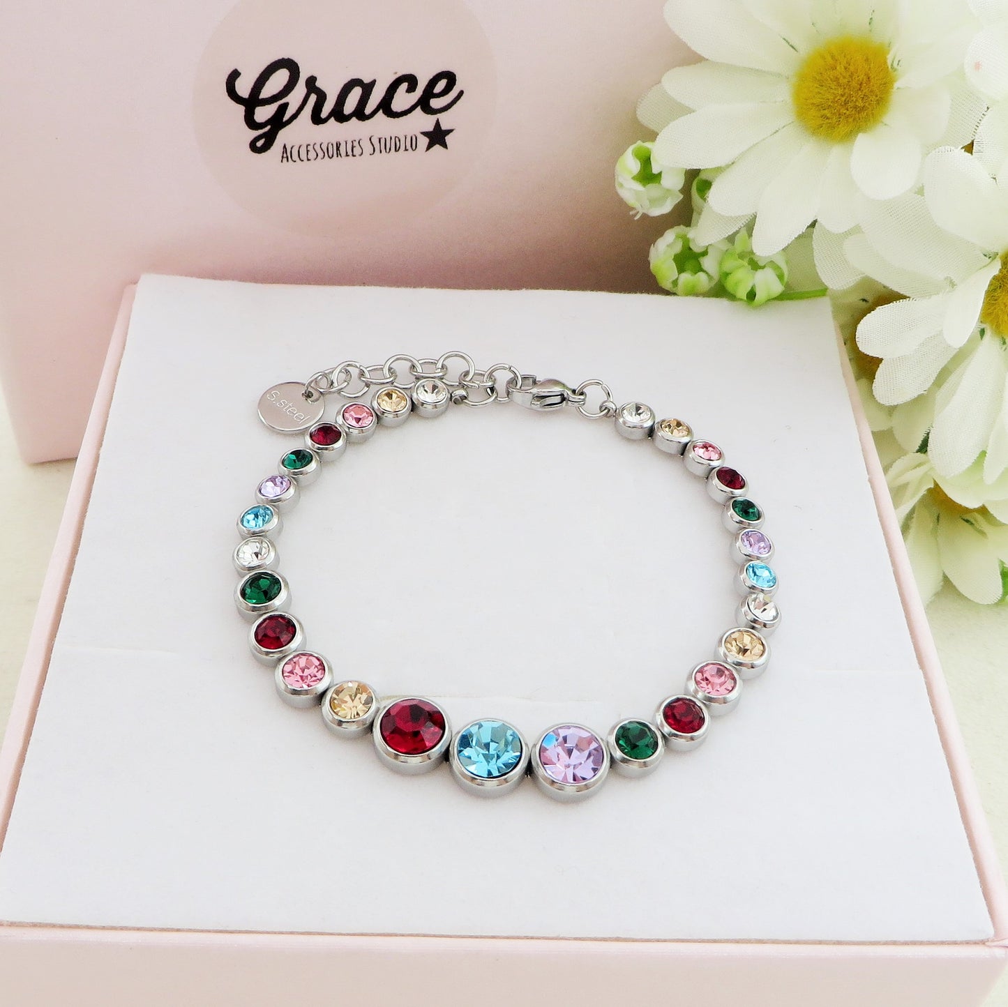CINDY degradè ~ ACCIAIO INOSSIDABILE - Bracciale tennis in cubic zirconia rotondi