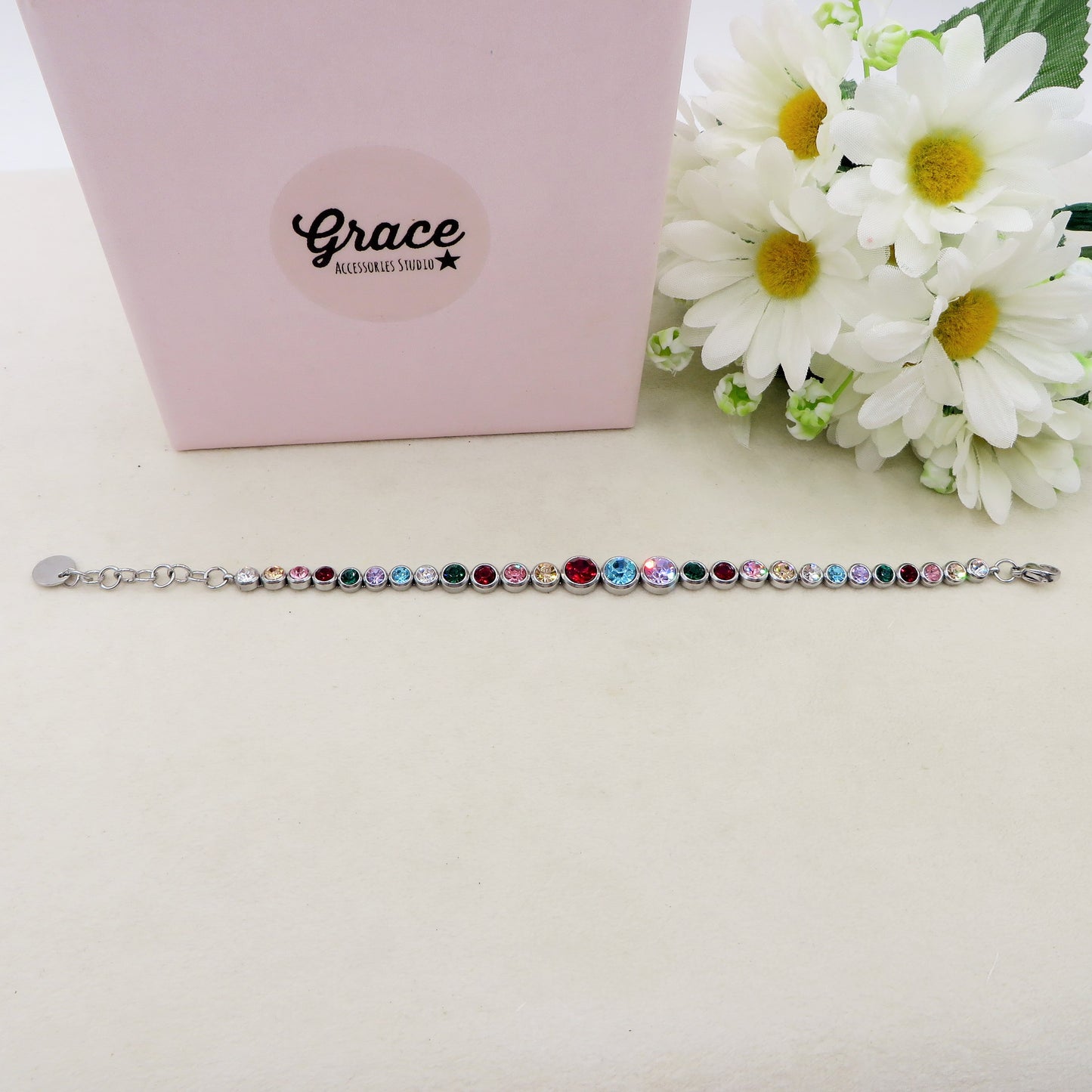 CINDY degradè ~ ACCIAIO INOSSIDABILE - Bracciale tennis in cubic zirconia rotondi