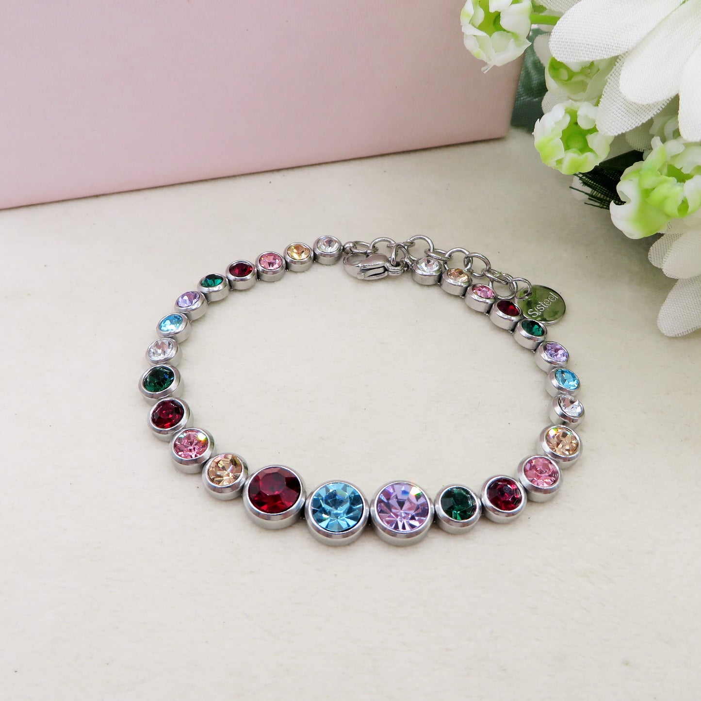 CINDY degradè ~ ACCIAIO INOSSIDABILE - Bracciale tennis in cubic zirconia rotondi