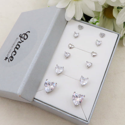 SET 6 PAIA~punti luce cuore acciaio inossidabile ~ 12 PZ ~ Orecchini a lobo con zirconi