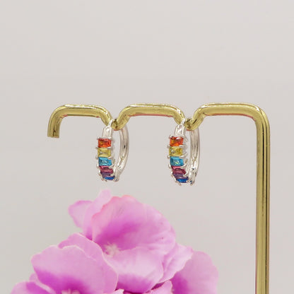 JULIANNE hoops rainbow - acciaio inossidabile- Orecchini mioni cerchio in cubic zirconia taglio baguette