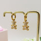 TEDDY CRYSTAL HOOPS in ACCIAIO inossidabile ~ Paio Orecchini orsetto zirconato pendenti con cubic zirconia