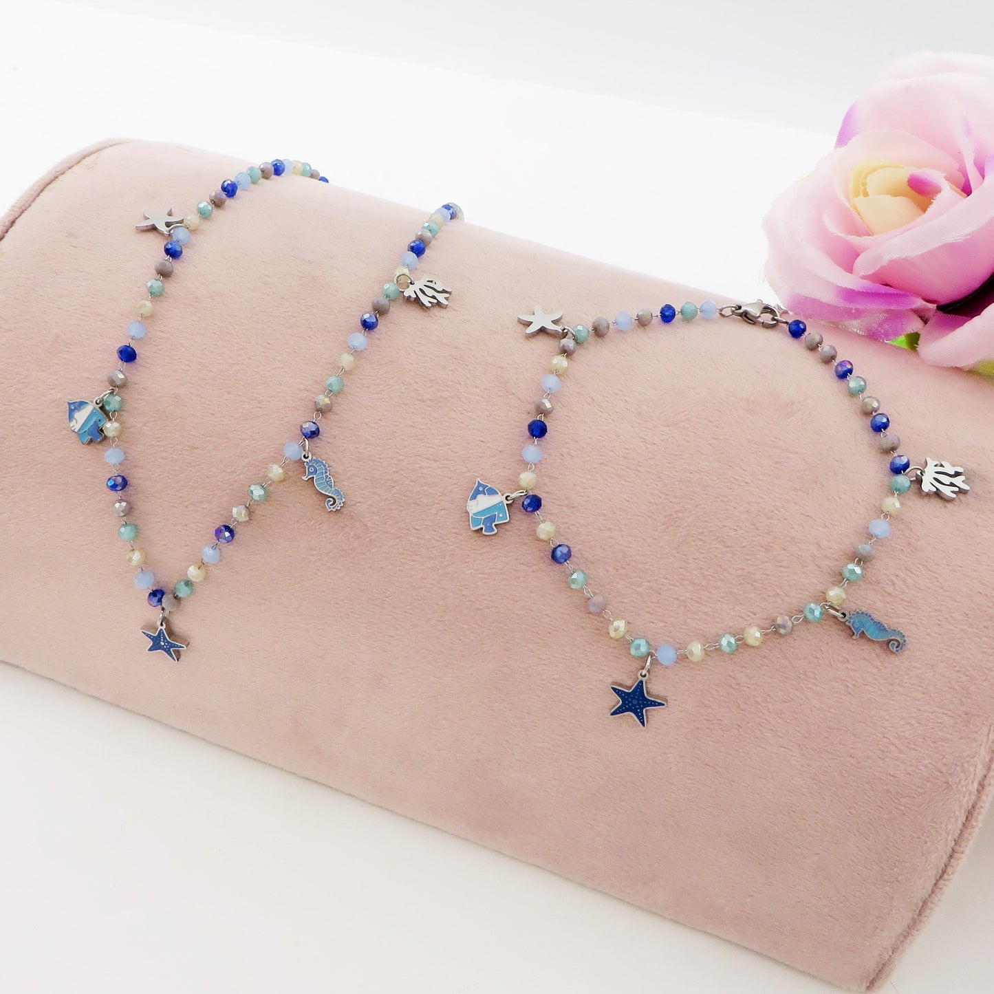 MAORI ~ Bracciale ACCIAIO INOSSIDABILE con cristalli e ciondoli marini (copia)