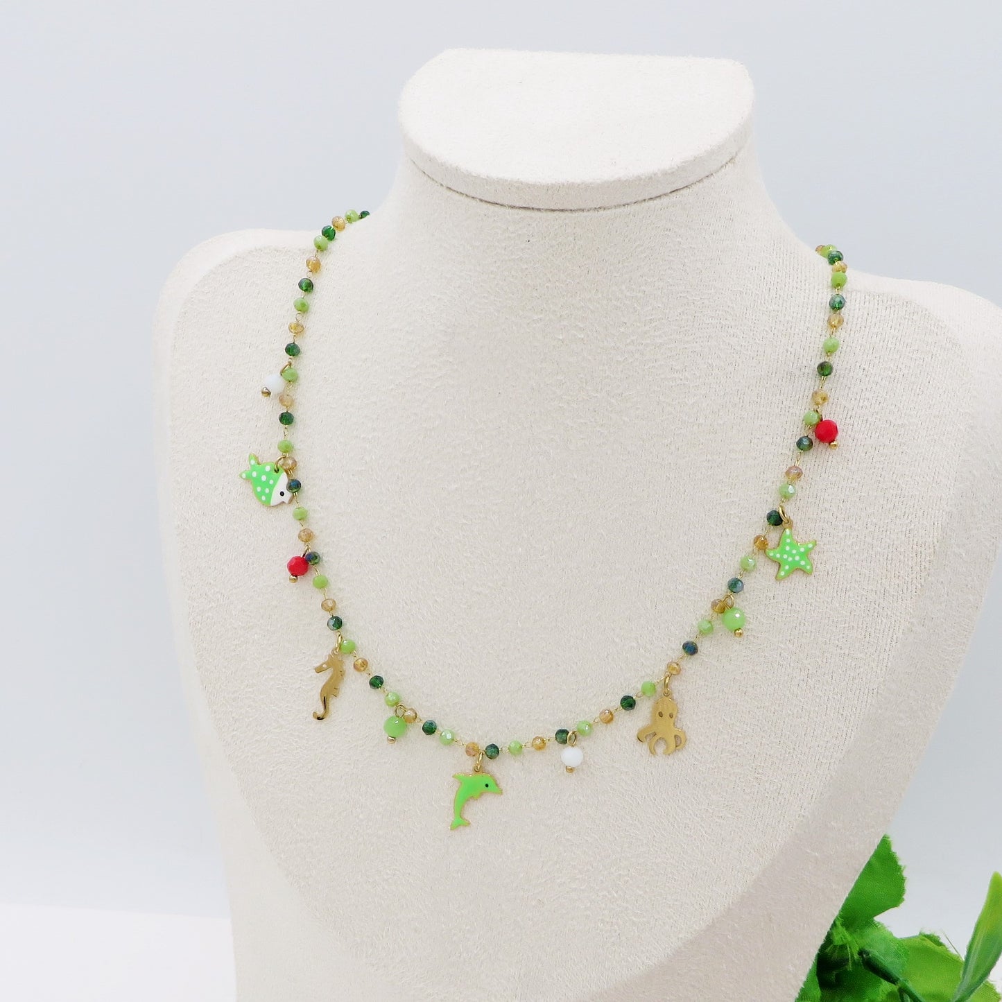 FLORIDA ~ Collana ACCIAIO INOSSIDABILE con cristalli e ciondoli marini