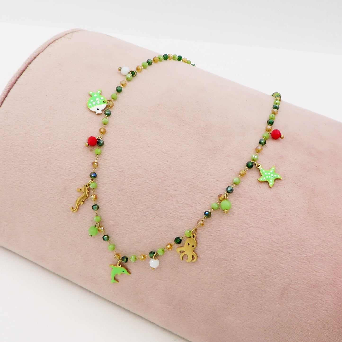 FLORIDA ~ Collana ACCIAIO INOSSIDABILE con cristalli e ciondoli marini