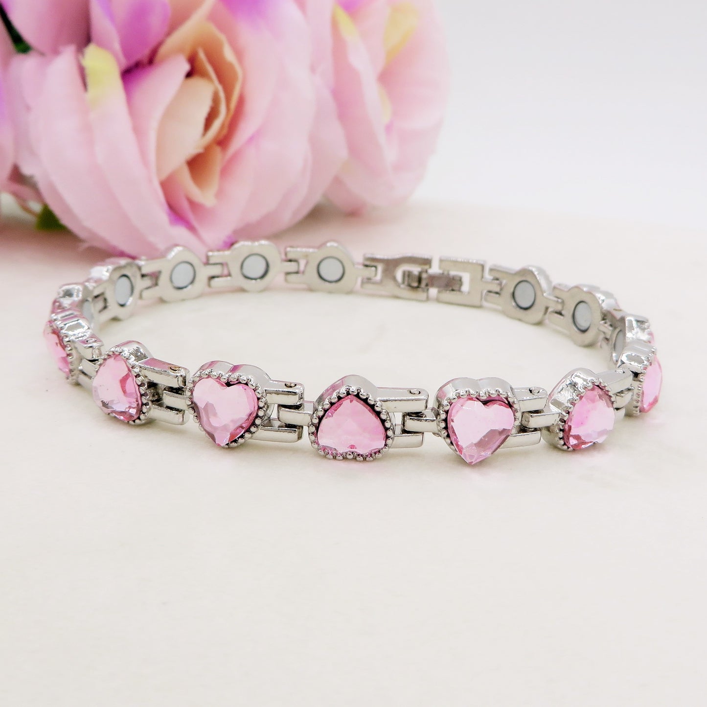 LOUISE ~ BRACCIALE Tennis cuoricini in ACCIAIO INOSSIDABILE