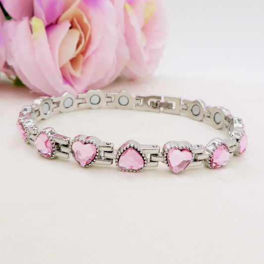 LOUISE ~ BRACCIALE Tennis cuoricini in ACCIAIO INOSSIDABILE