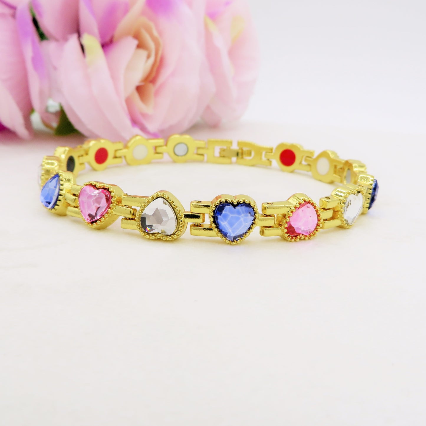 LOUISE ~ BRACCIALE Tennis cuoricini in ACCIAIO INOSSIDABILE