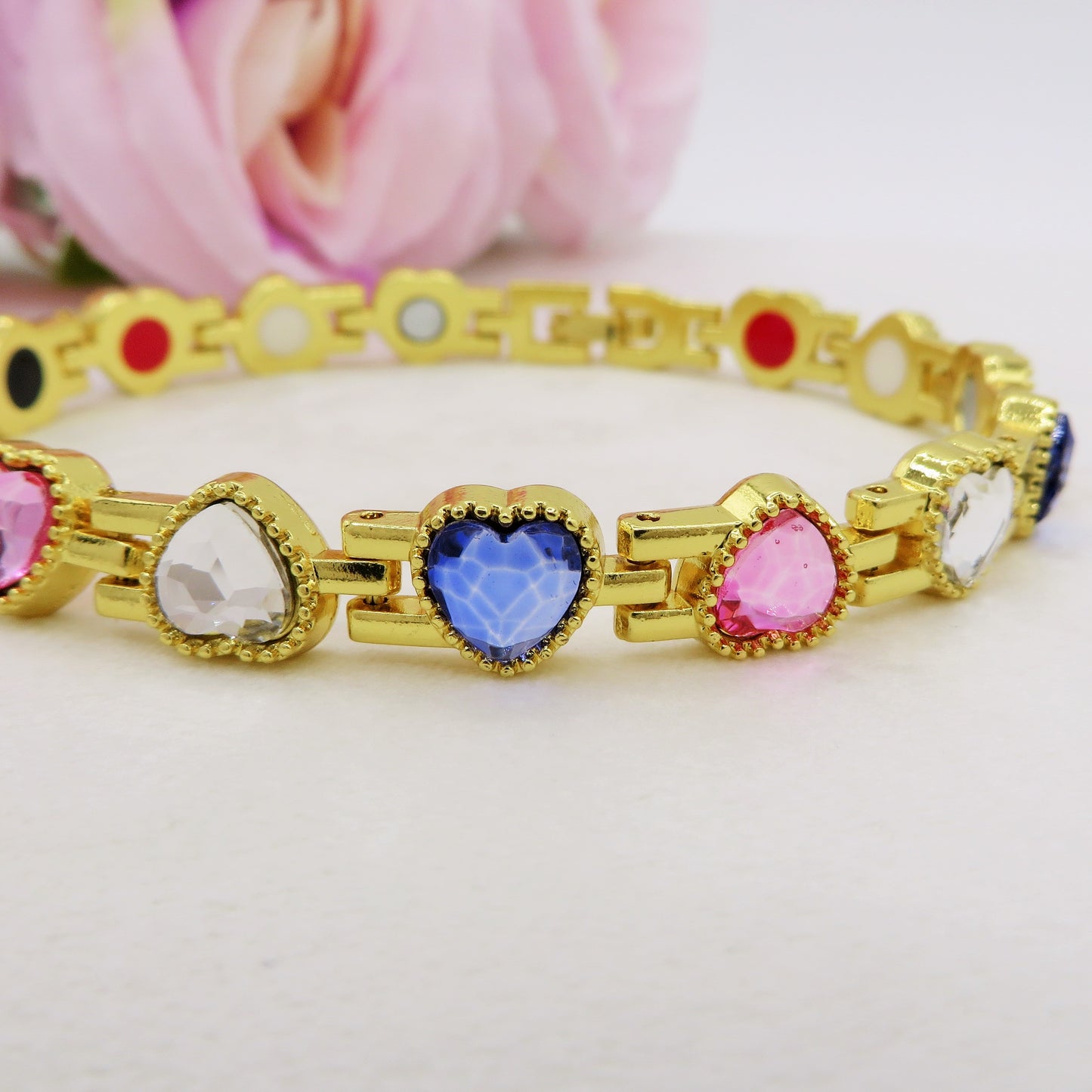 LOUISE ~ BRACCIALE Tennis cuoricini in ACCIAIO INOSSIDABILE