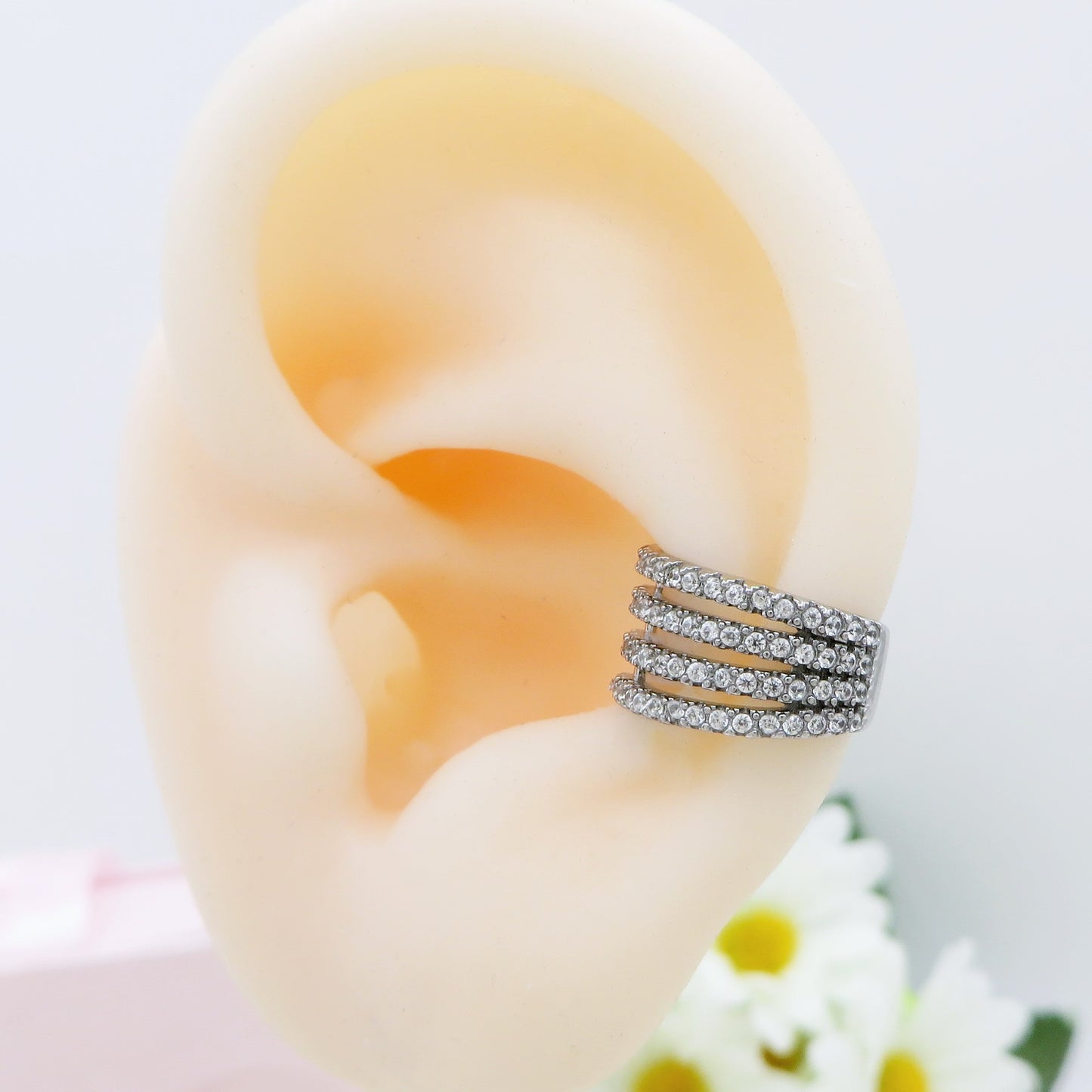 EARCUFF 4 fili ~ ACCIAIO Inossidabile orecchino Senza buco zirconato con cubic zirconia