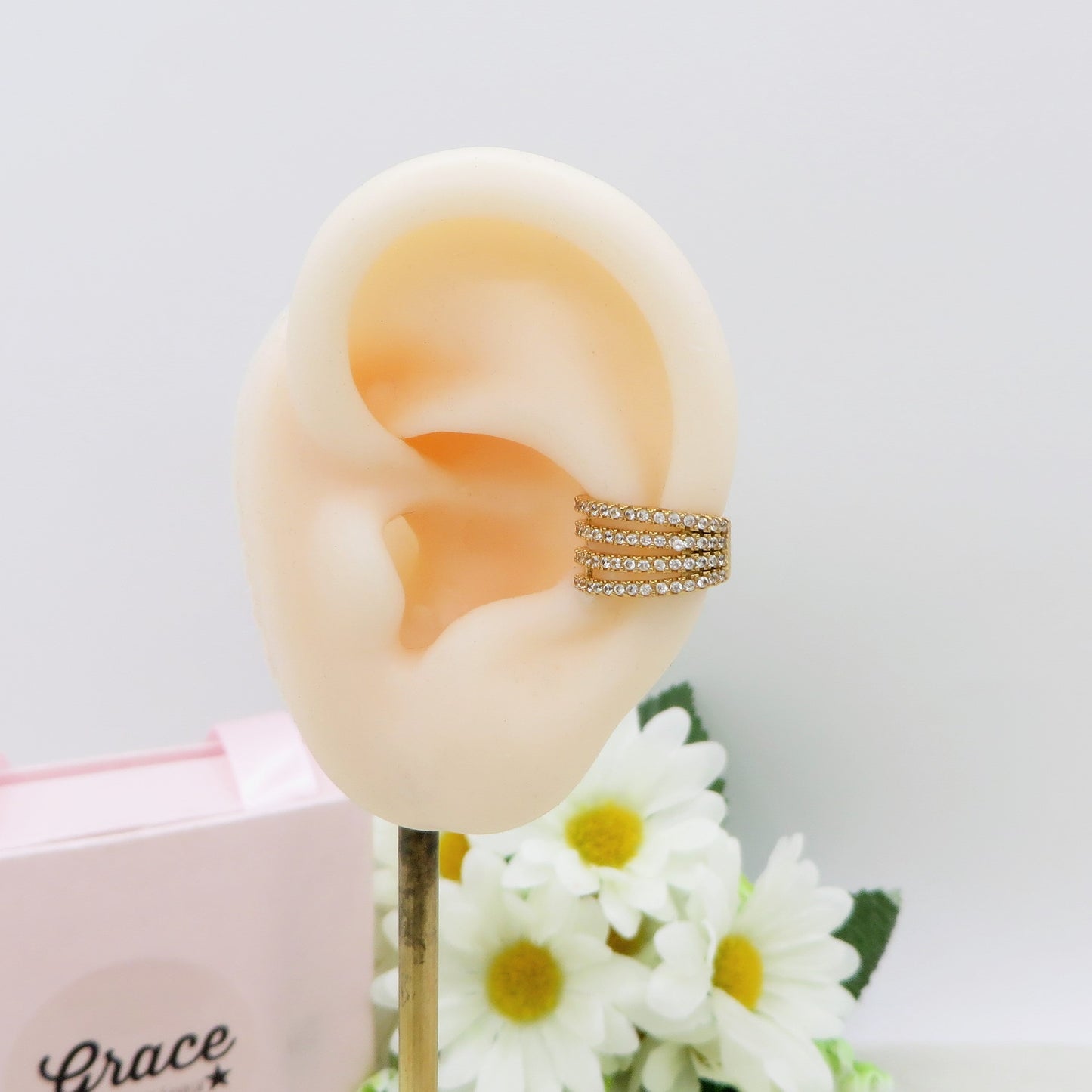 EARCUFF 4 fili ~ ACCIAIO Inossidabile orecchino Senza buco zirconato con cubic zirconia