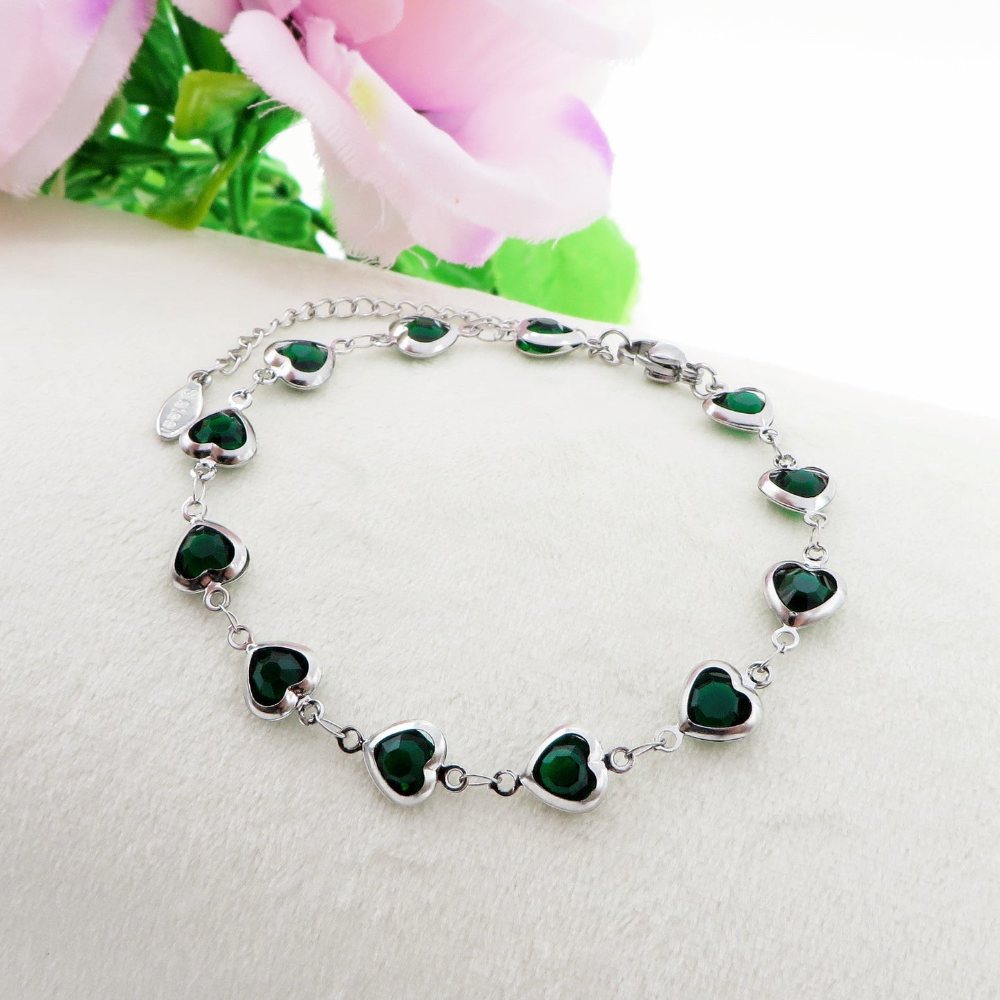 JANE ~ Bracciale ACCIAIO INOSSIDABILE con cuoricini in cristallo