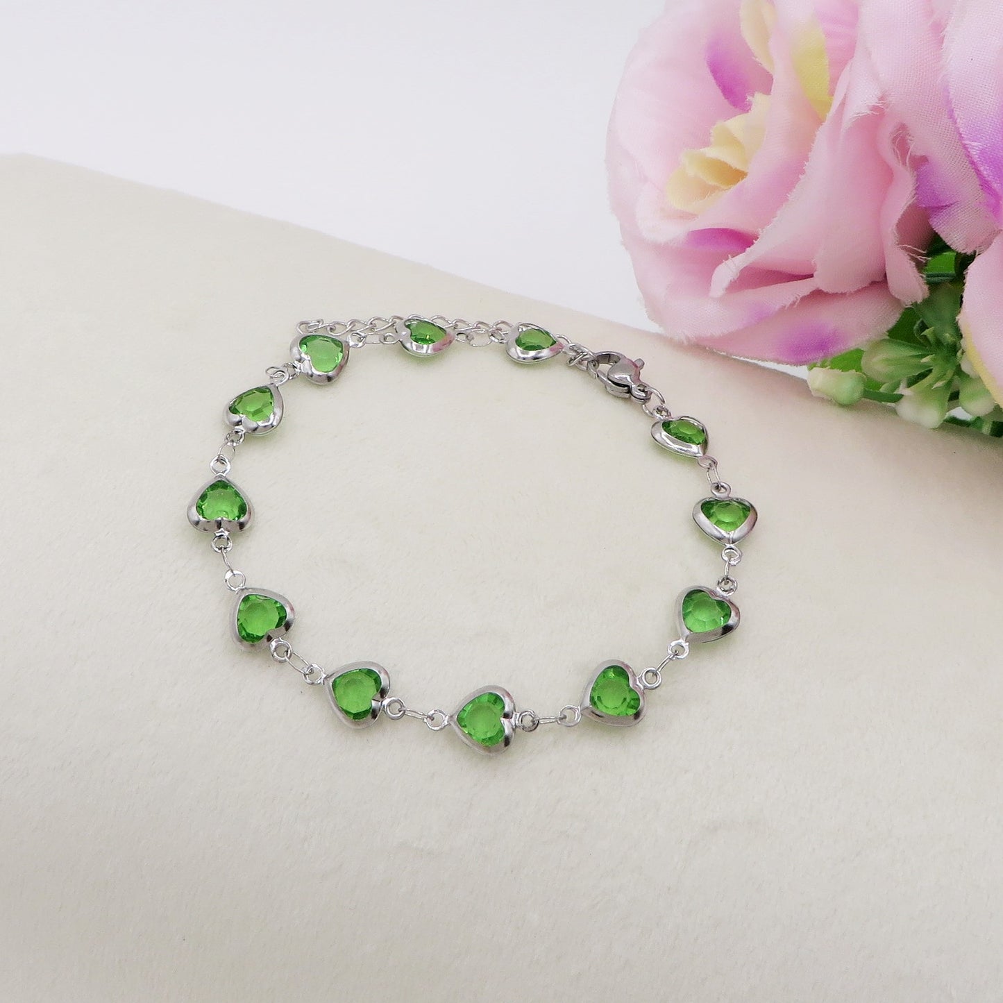 JANE ~ Bracciale ACCIAIO INOSSIDABILE con cuoricini in cristallo